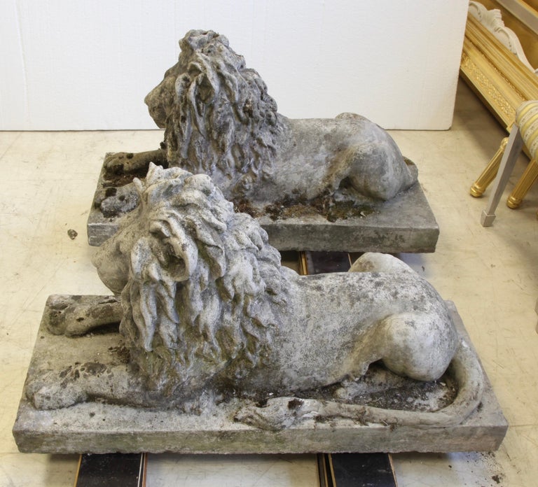 Pair of English Composite Stone Lions - La Maison London