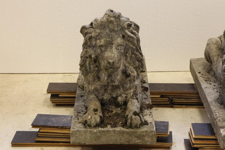 Pair of English Composite Stone Lions - La Maison London