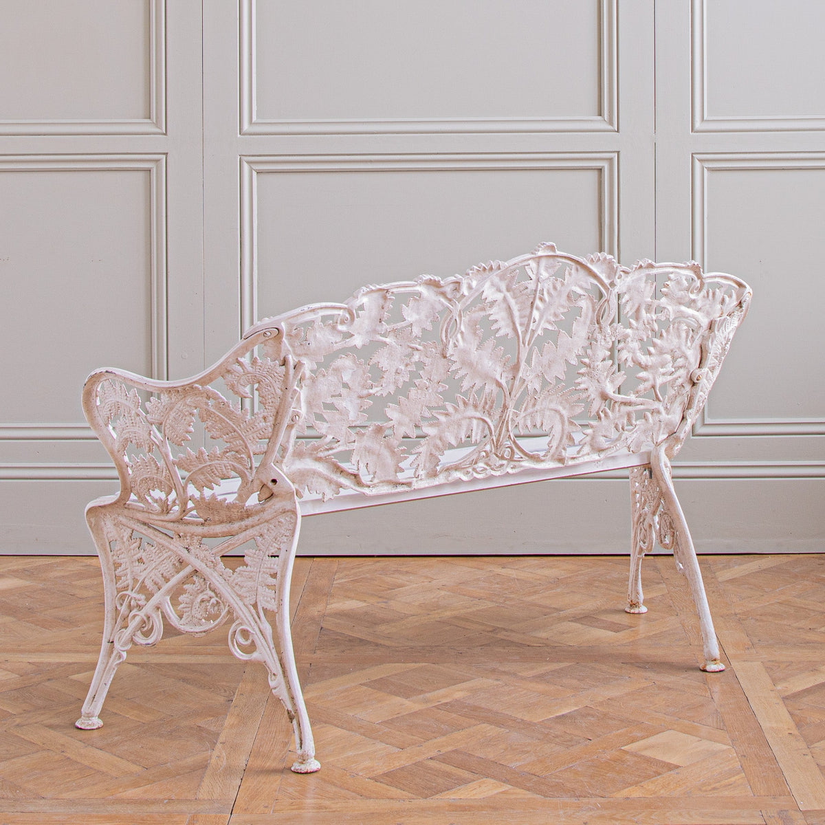 Antique Cast Iron Garden Bench With Fern Leaf Motif In White - La Maison London