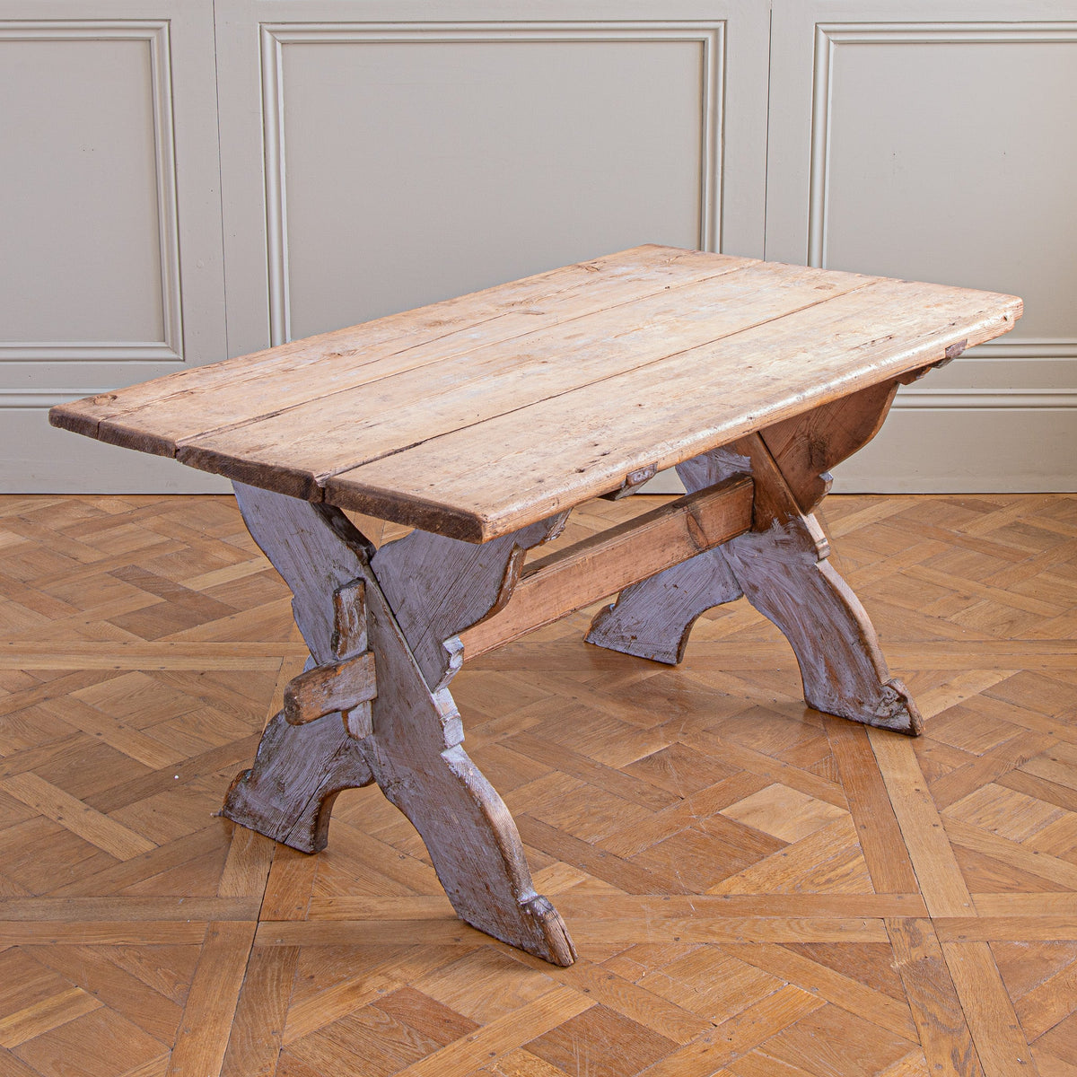 Antique Rustic Swedish Farm House Table With Chalk Blue Patina Circa 1870 - La Maison London