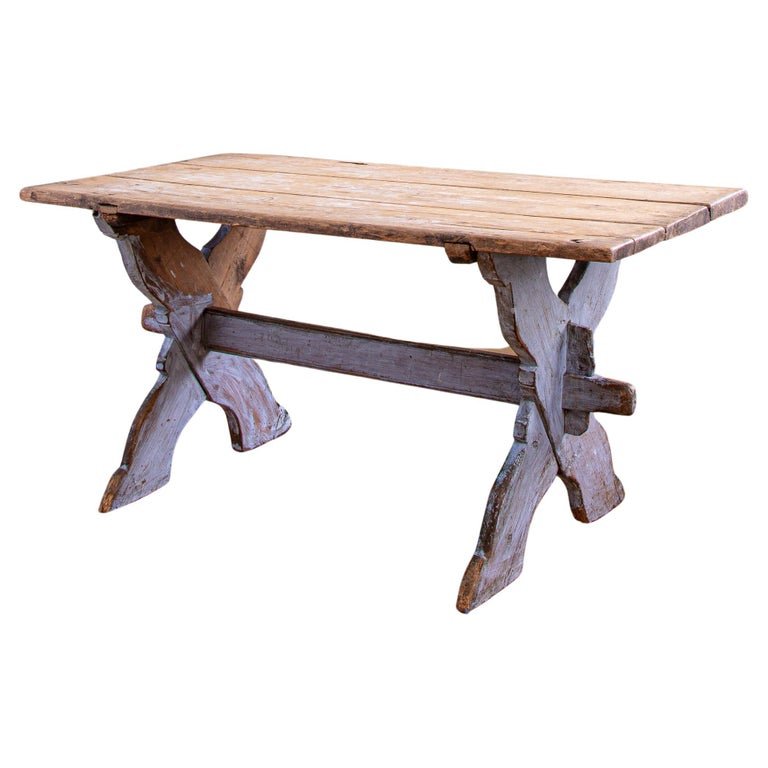 Antique Rustic Swedish Farm House Table With Chalk Blue Patina Circa 1870 - La Maison London