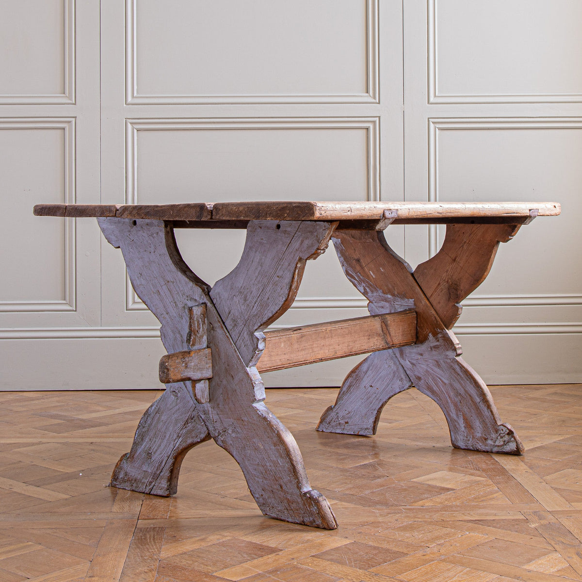 Antique Rustic Swedish Farm House Table With Chalk Blue Patina Circa 1870 - La Maison London