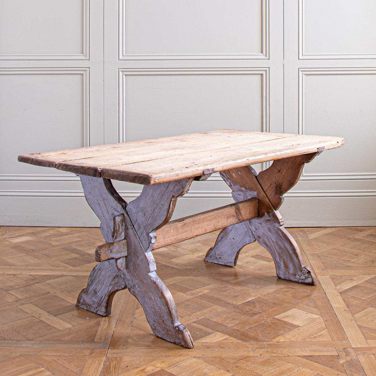 Antique Rustic Swedish Farm House Table With Chalk Blue Patina Circa 1870 - La Maison London