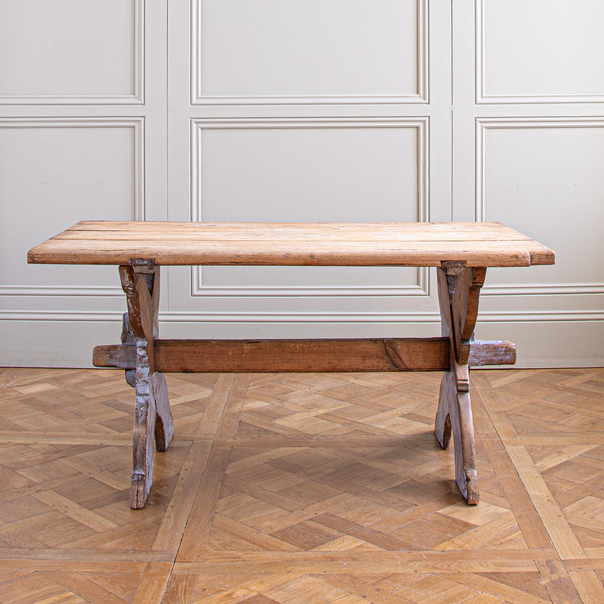 Antique Rustic Swedish Farm House Table With Chalk Blue Patina Circa 1870 - La Maison London
