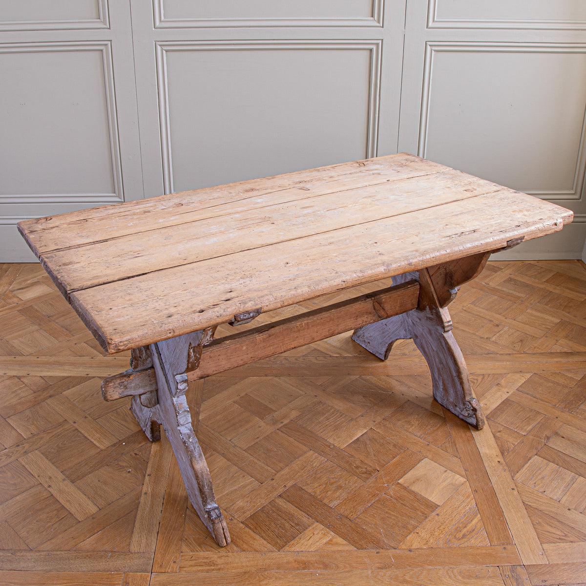 Antique Rustic Swedish Farm House Table With Chalk Blue Patina Circa 1870 - La Maison London