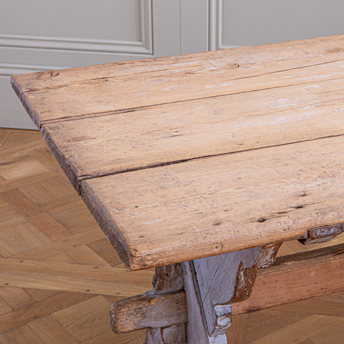 Antique Rustic Swedish Farm House Table With Chalk Blue Patina Circa 1870 - La Maison London