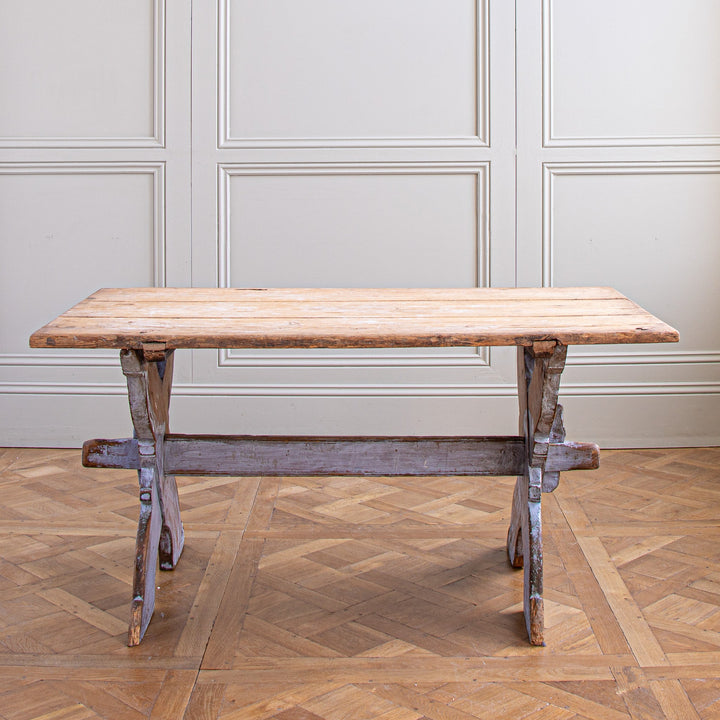 Antique Rustic Swedish Farm House Table With Chalk Blue Patina Circa 1870 - La Maison London