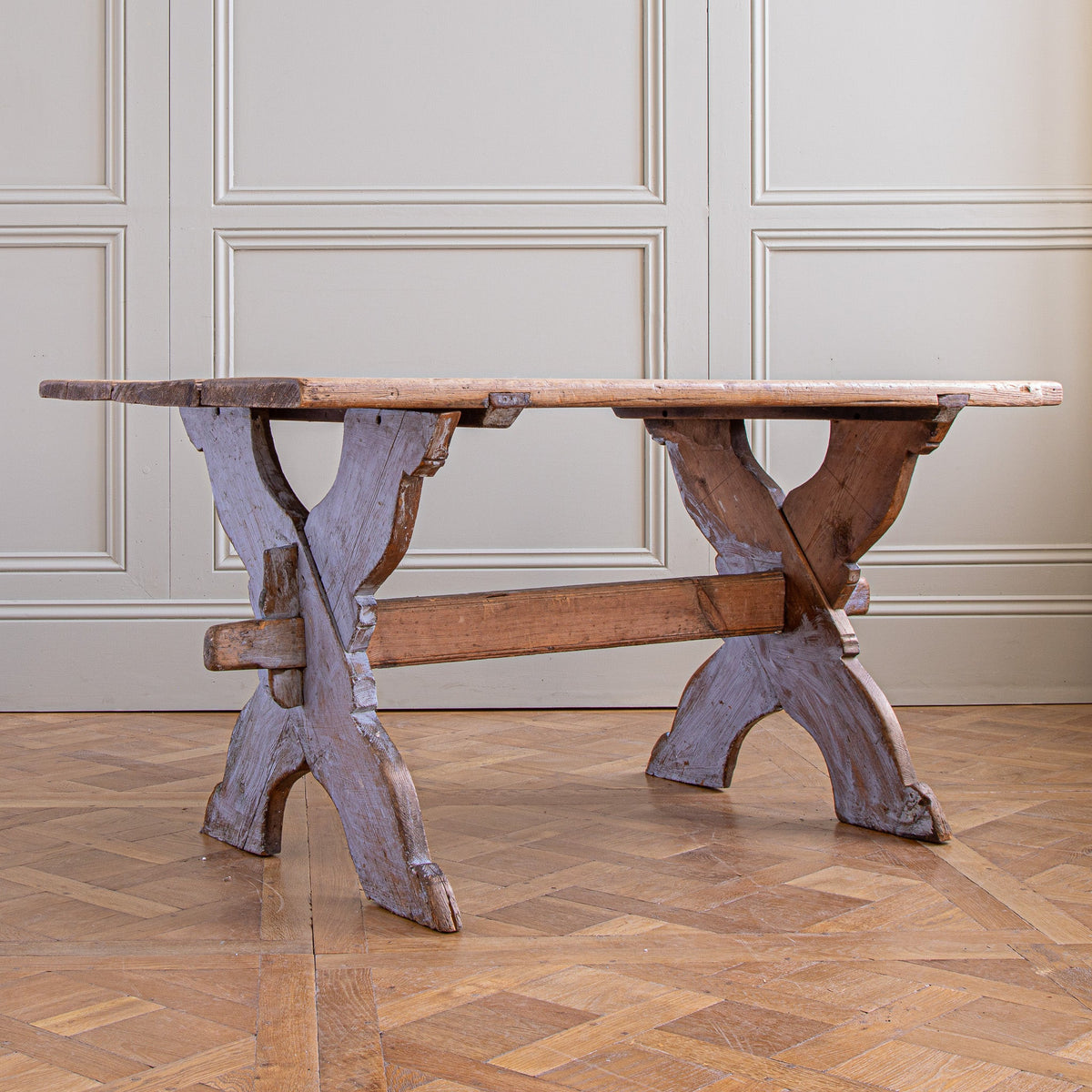 Antique Rustic Swedish Farm House Table With Chalk Blue Patina Circa 1870 - La Maison London