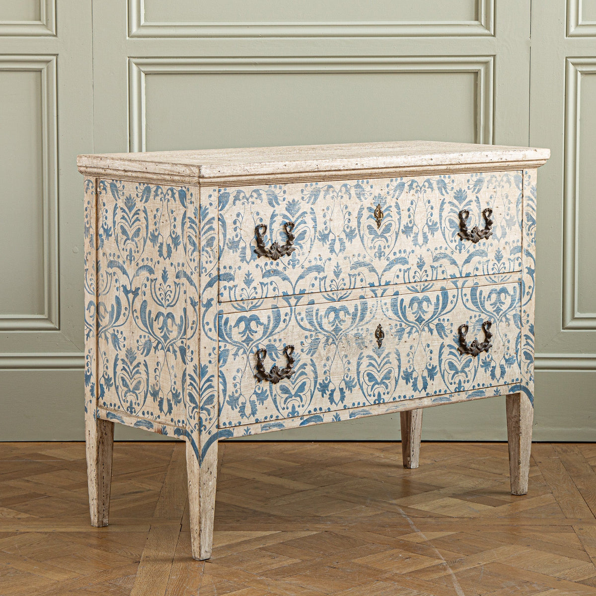 Blue & White Florentine Style Hand Painted Italian Chest Of Drawers/Commode - La Maison London