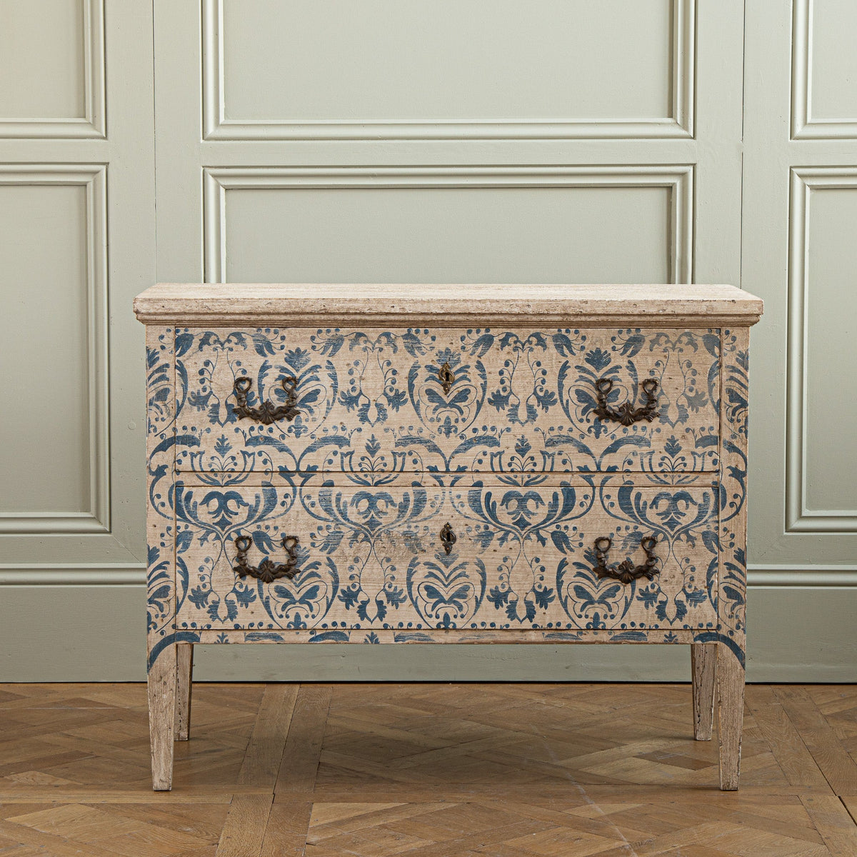 Blue & White Florentine Style Hand Painted Italian Chest Of Drawers/Commode - La Maison London
