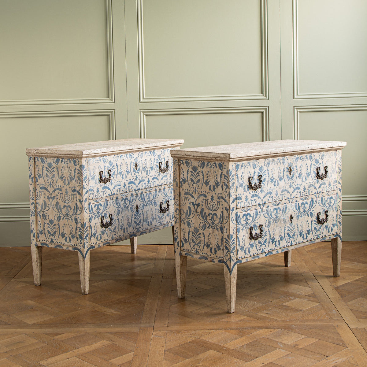 Blue & White Florentine Style Hand Painted Italian Chest Of Drawers/Commode - La Maison London