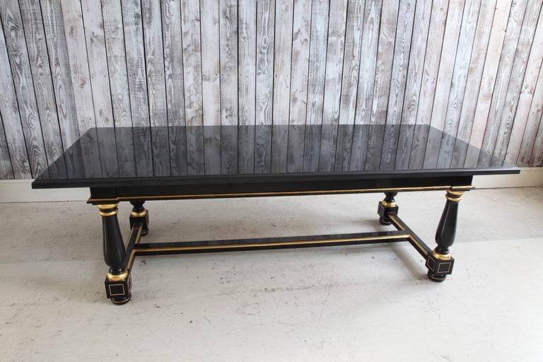 Dining Table Black Lacquered with Gold Highlights and Ormolu Pearls - La Maison London