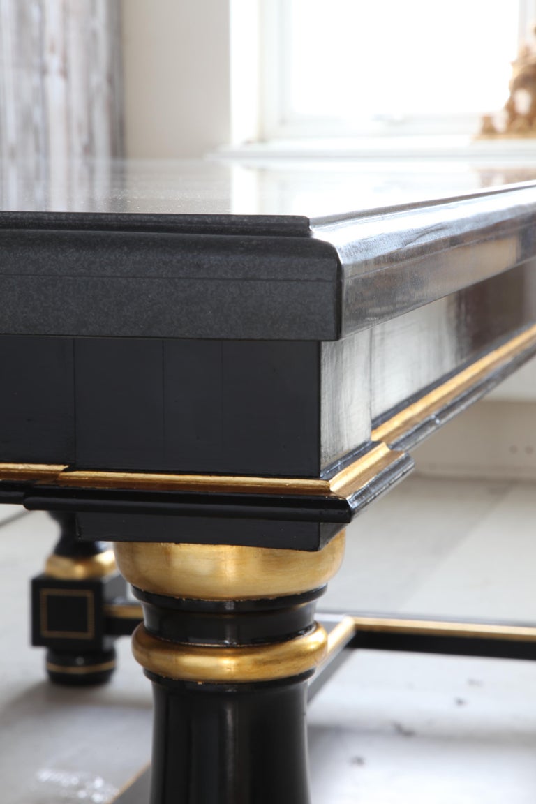 Dining Table Black Lacquered with Gold Highlights and Ormolu Pearls - La Maison London