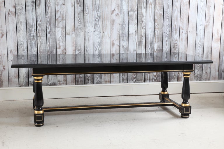 Dining Table Black Lacquered with Gold Highlights and Ormolu Pearls - La Maison London