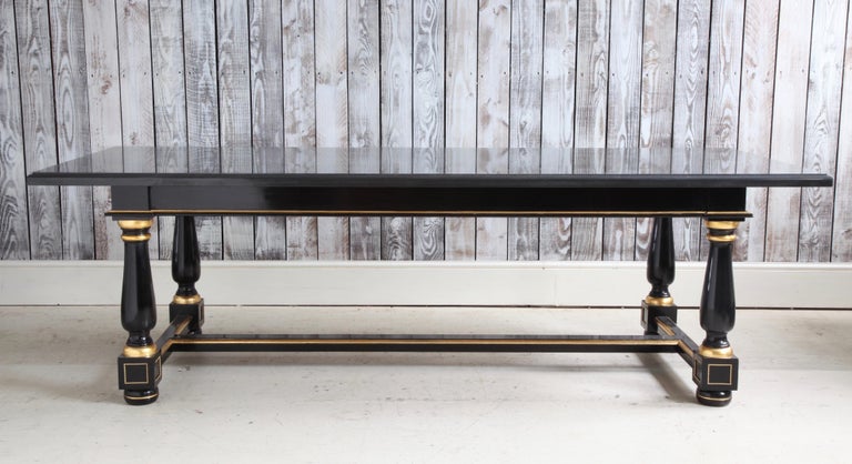 Dining Table Black Lacquered with Gold Highlights and Ormolu Pearls - La Maison London