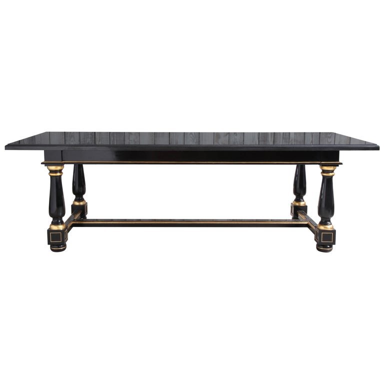 Dining Table Black Lacquered with Gold Highlights and Ormolu Pearls - La Maison London
