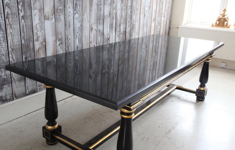Dining Table Black Lacquered with Gold Highlights and Ormolu Pearls - La Maison London