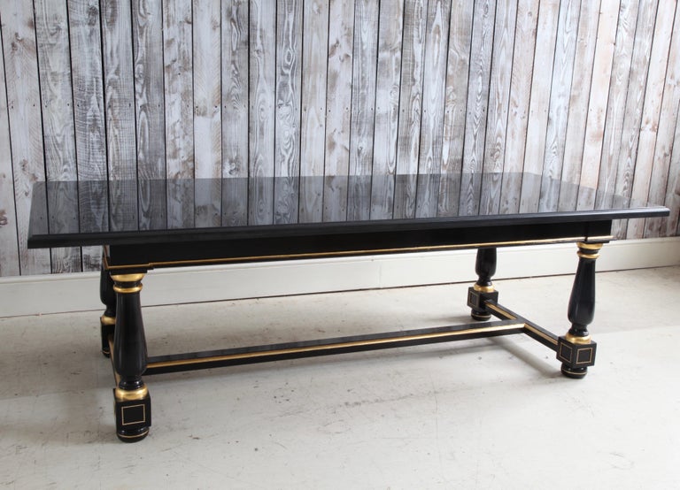 Dining Table Black Lacquered with Gold Highlights and Ormolu Pearls - La Maison London