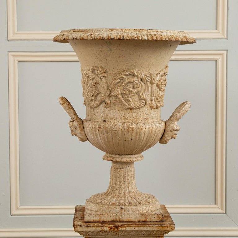 Early 20th Century Pair of Cast Iron Garden Urns on Plinths - La Maison London