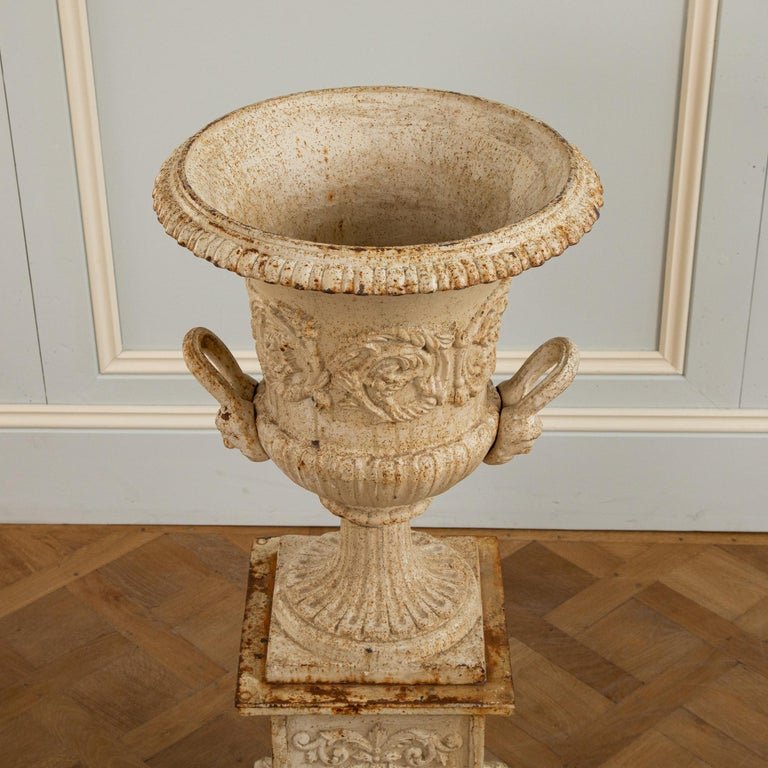 Early 20th Century Pair of Cast Iron Garden Urns on Plinths - La Maison London