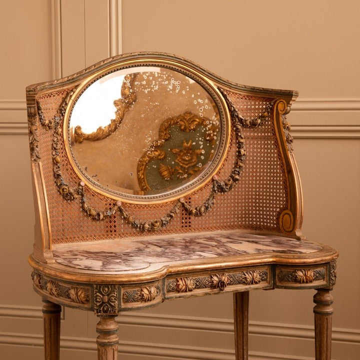 French Antique Louis XVI Style Dressing table / Vanity Unit With Cane/Rattan - La Maison London