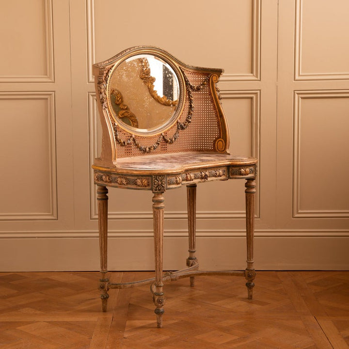 French Antique Louis XVI Style Dressing table / Vanity Unit With Cane/Rattan - La Maison London