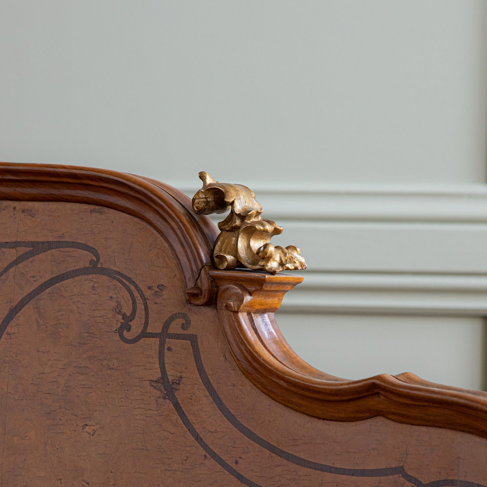 French Louis XV Style Marquetry Bed with Gold Highlights - La Maison London