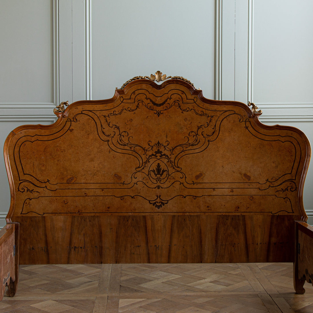 French Louis XV Style Marquetry Bed with Gold Highlights - La Maison London