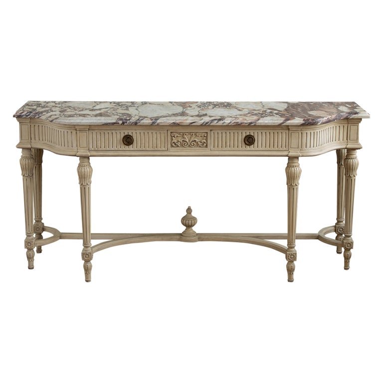 Gustavian Style Console Featuring French Breche Violette Marble - La Maison London