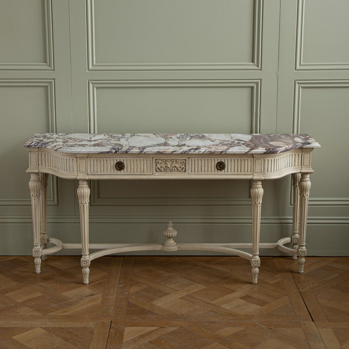 Gustavian Style Console Featuring French Breche Violette Marble - La Maison London