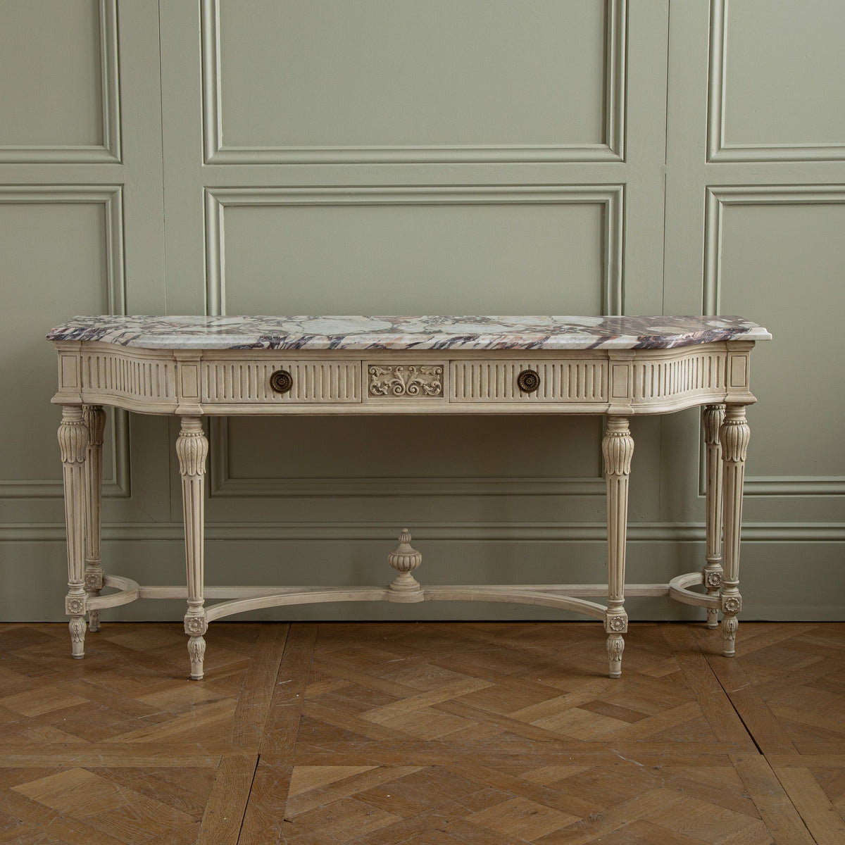 Gustavian Style Console Featuring French Breche Violette Marble - La Maison London