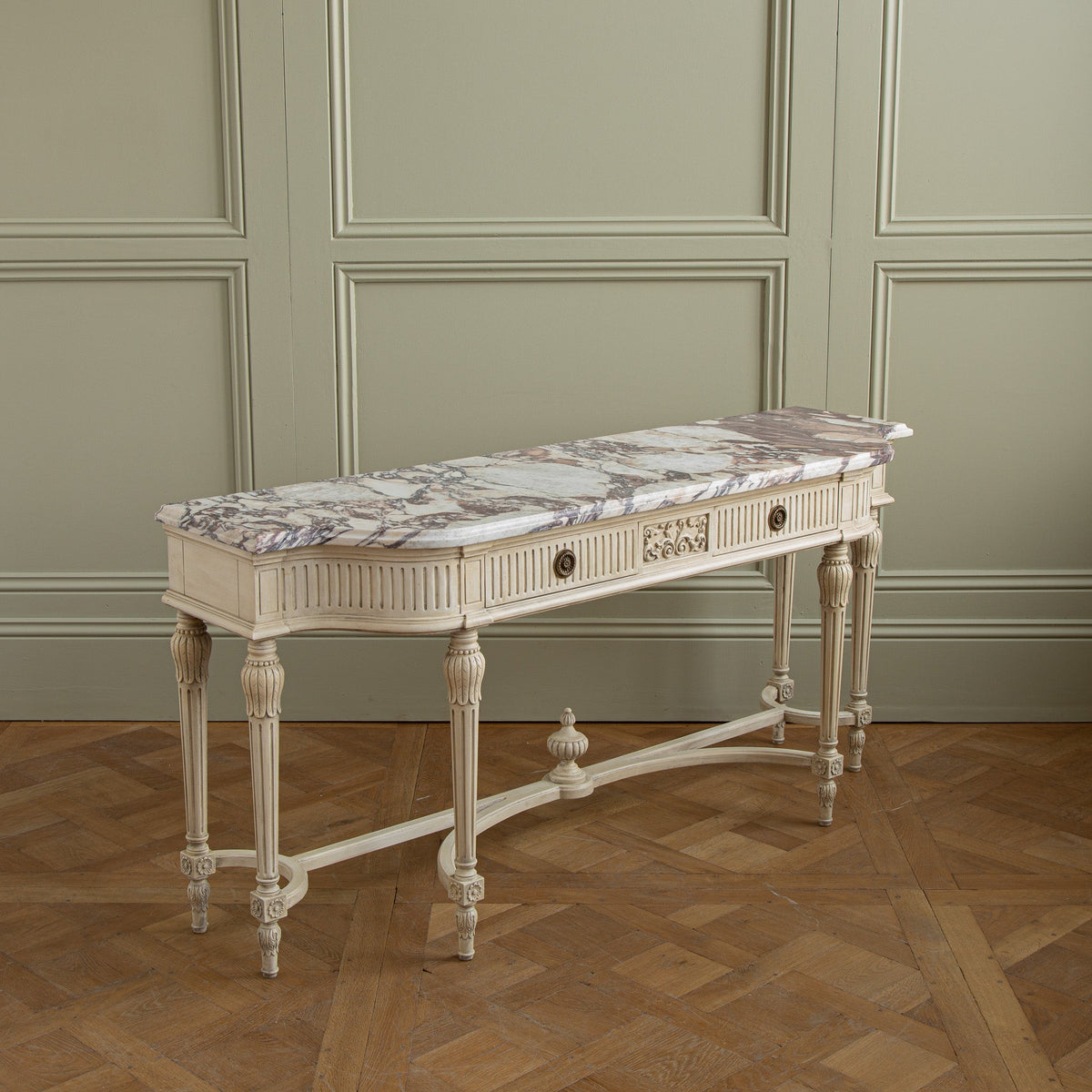 Gustavian Style Console Featuring French Breche Violette Marble - La Maison London