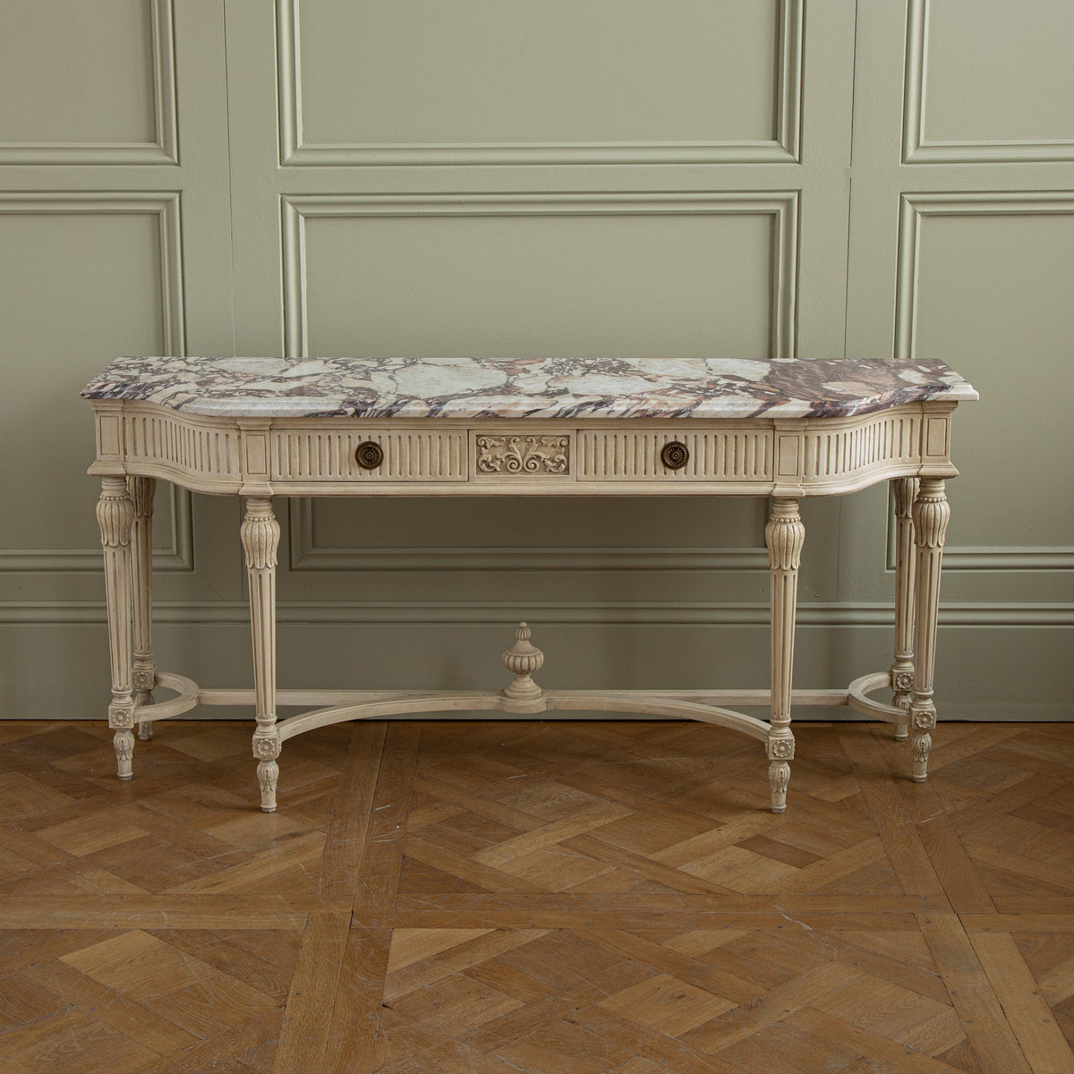 Gustavian Style Console Featuring French Breche Violette Marble - La Maison London