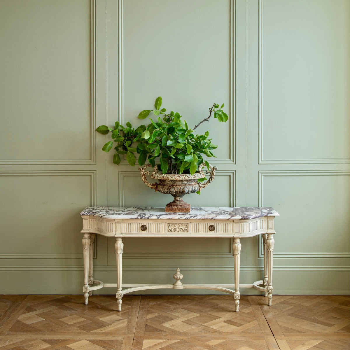Gustavian Style Console Featuring French Breche Violette Marble - La Maison London