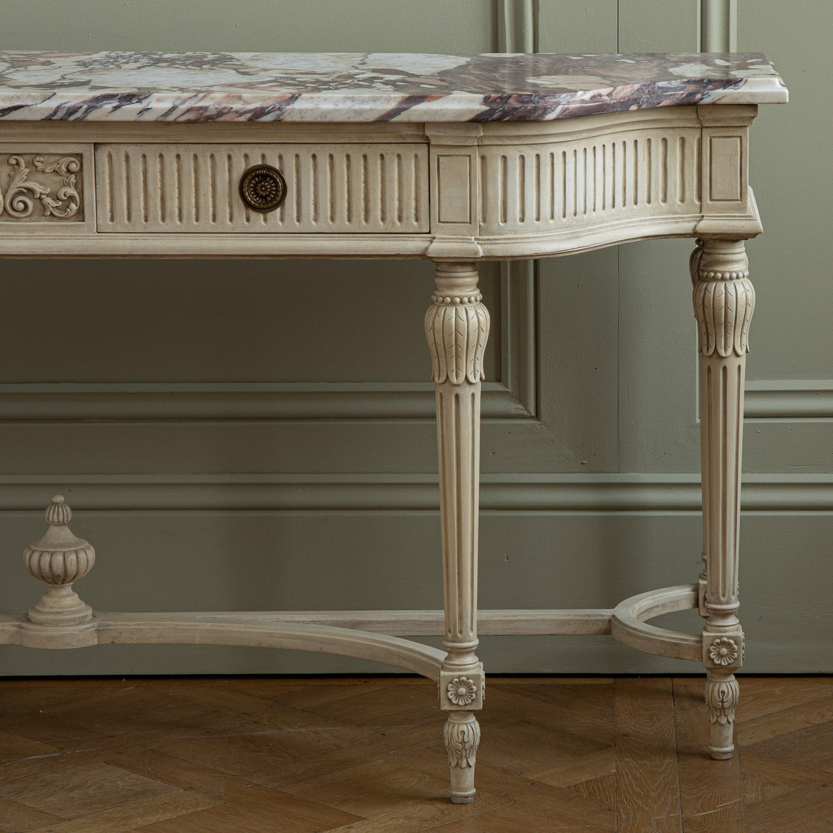 Gustavian Style Console Featuring French Breche Violette Marble - La Maison London