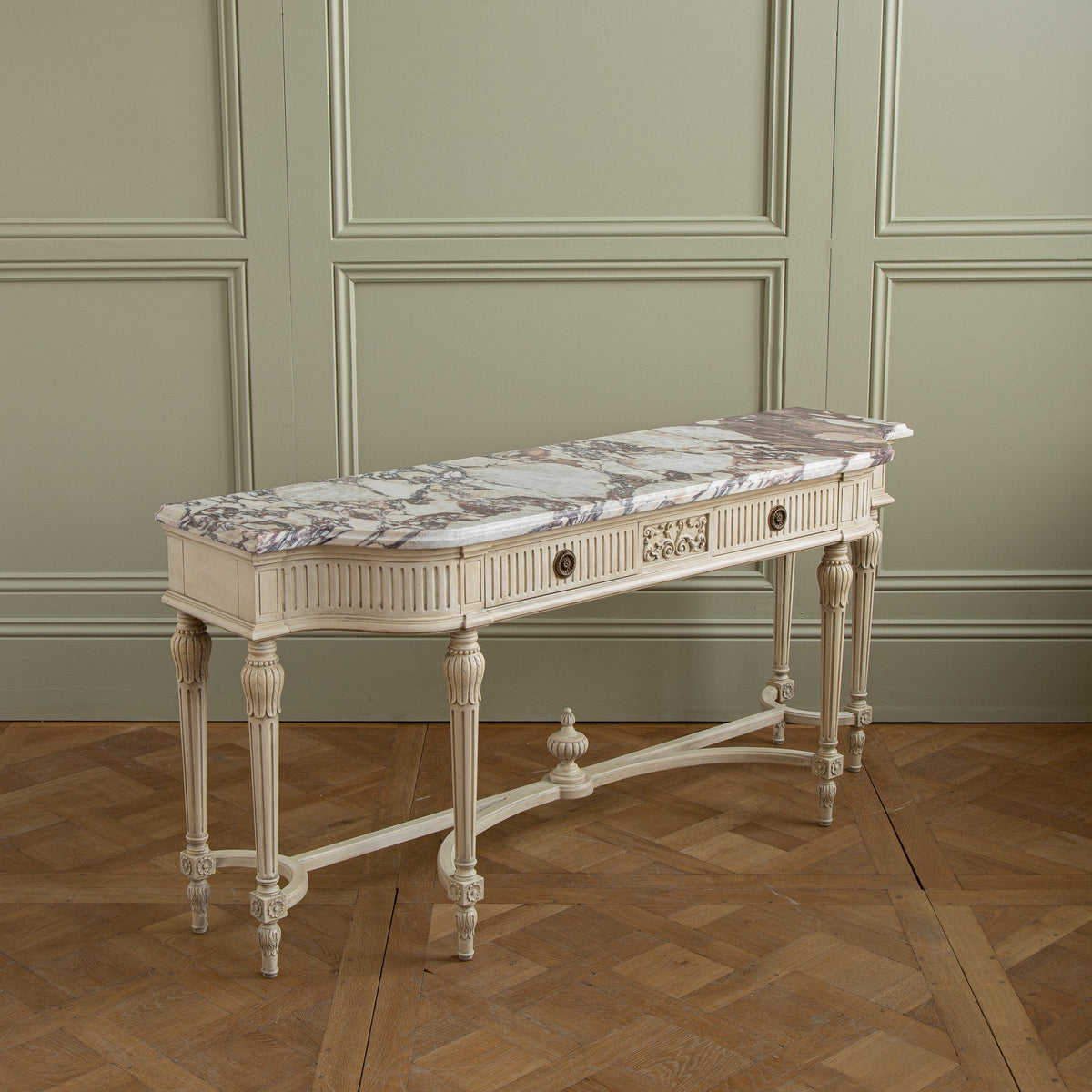 Gustavian Style Console Featuring French Breche Violette Marble - La Maison London