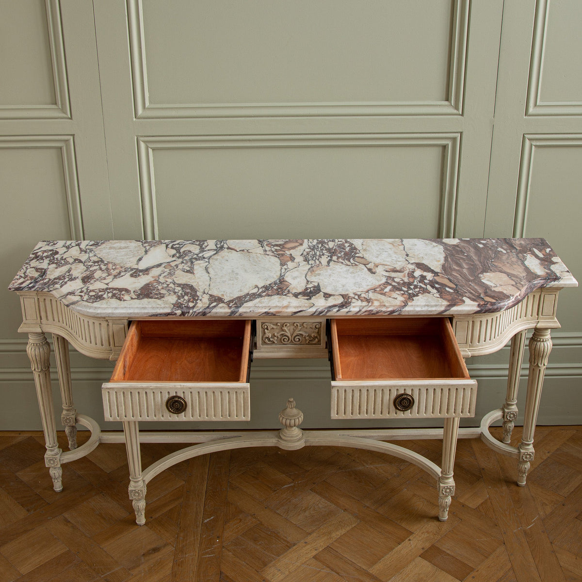 Gustavian Style Console Featuring French Breche Violette Marble - La Maison London