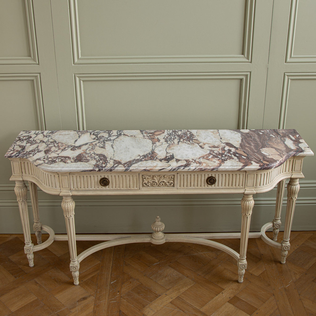 Gustavian Style Console Featuring French Breche Violette Marble - La Maison London