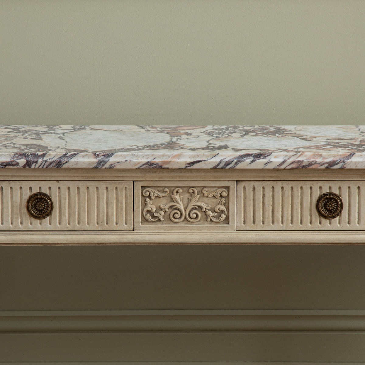 Gustavian Style Console Featuring French Breche Violette Marble - La Maison London