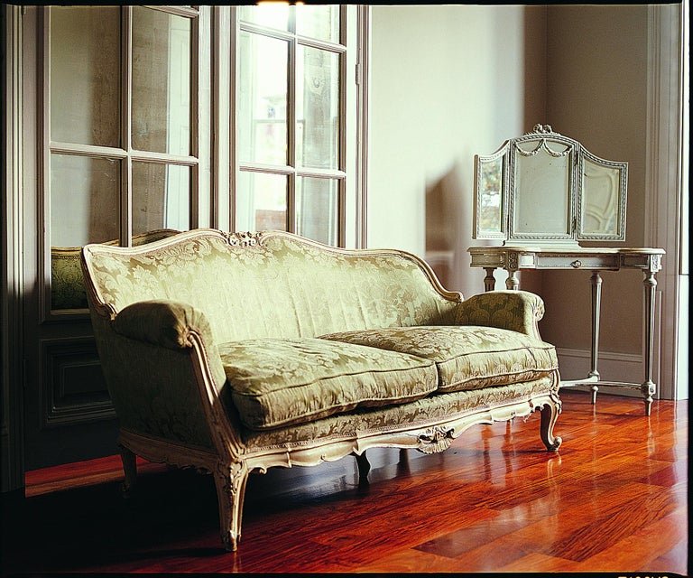 French louis xv green damask living room set