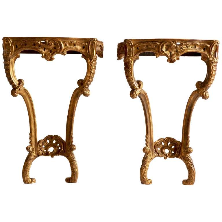 Hand Carved Rococo Style Giltwood Consoles - La Maison London
