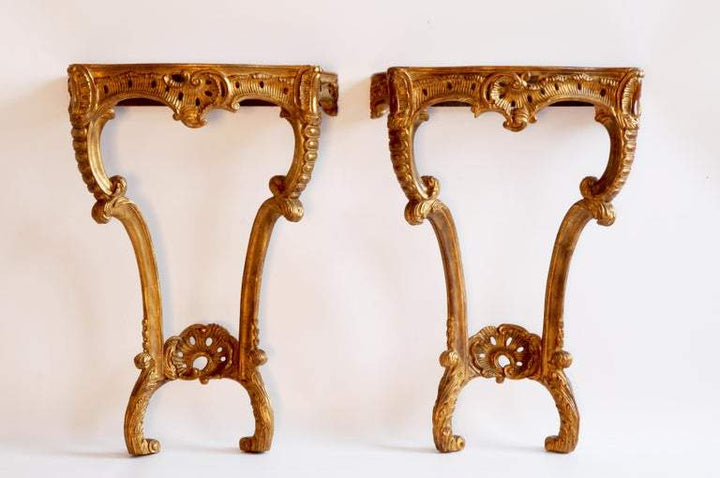 Hand Carved Rococo Style Giltwood Consoles - La Maison London