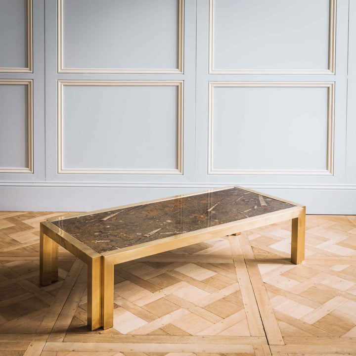 Italian Brass Coffee Table with Fossil Marble - La Maison London
