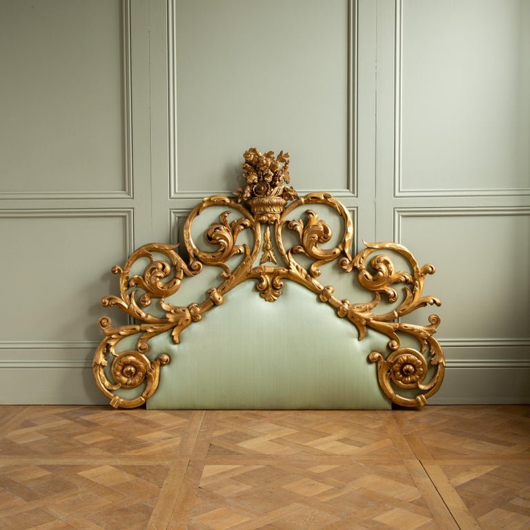 Large 19th Century Gilt wood Hand Carved Venetian Headboard In Rococo Style - La Maison London