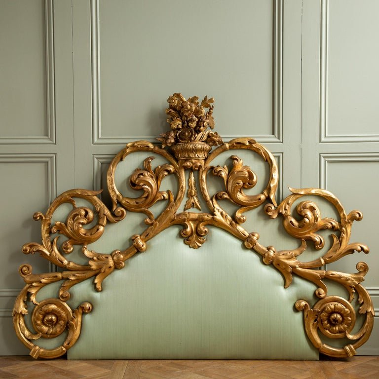 Large 19th Century Gilt wood Hand Carved Venetian Headboard In Rococo