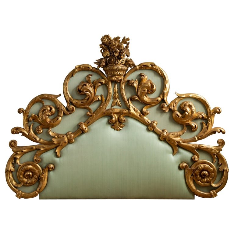 Large 19th Century Gilt wood Hand Carved Venetian Headboard In Rococo Style - La Maison London