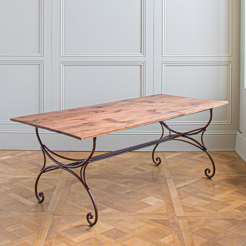 Large French Rustic Wrought Iron Dining Or Garden Table