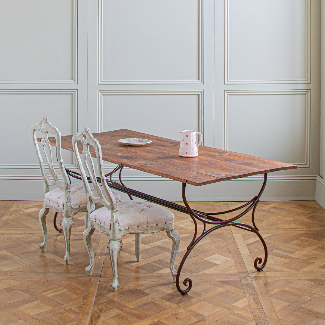 Table 1080 Wrought Iron Base Dining Table Oak Solid Wood Table With Black Twin