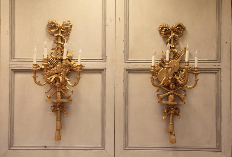 Large Louis XV Style Giltwood Wall Lights - La Maison London