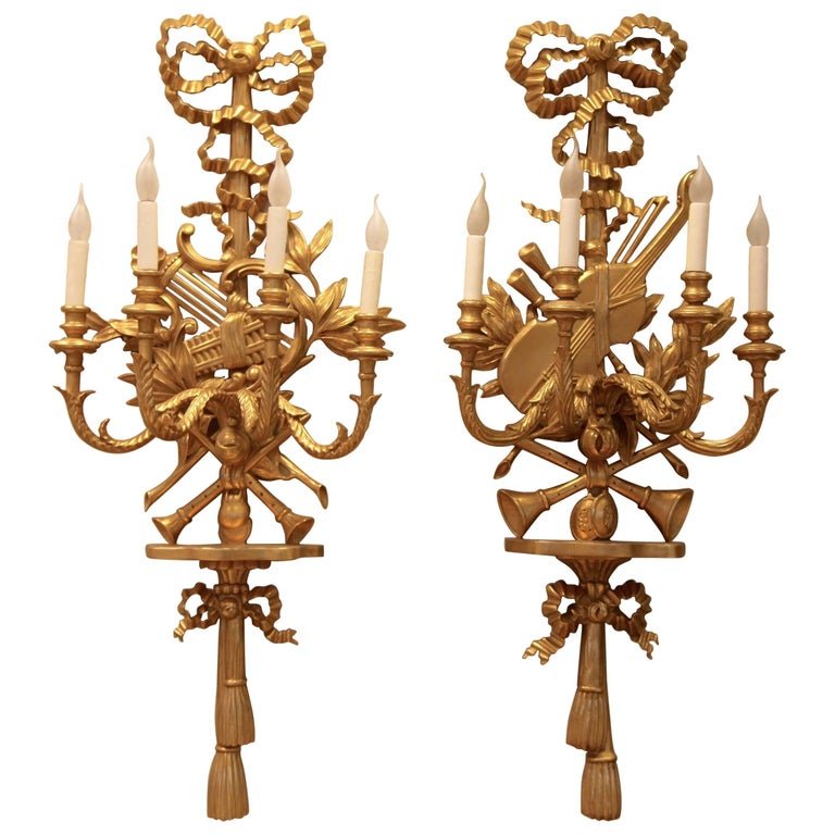 Large Louis XV Style Giltwood Wall Lights - La Maison London